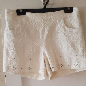 ELEVENSES Anthro. BEYZA ivory size 10 textured sequin‎ embellished shorts